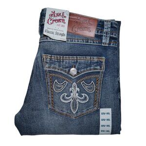 Axe and Crown Mens Embroidered Jeans Actual Size 34x30 Tag 32x30 BKE NWT